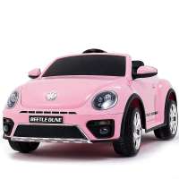 12V Ride on Cars Lovely VW Beetle Kid's Electric Cars Volkswagen Double-Drive Car for Kids W/ Remote Control, Double Door